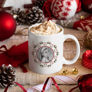 Elegant Christmas Holiday Greenery Custom Photo Coffee Mug
