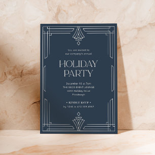 Elegant Christmas Holiday Party Blue Art Deco Invitation