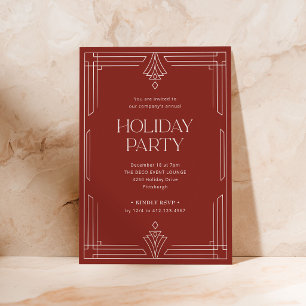 Elegant Christmas Holiday Party Red Art Deco Invitation
