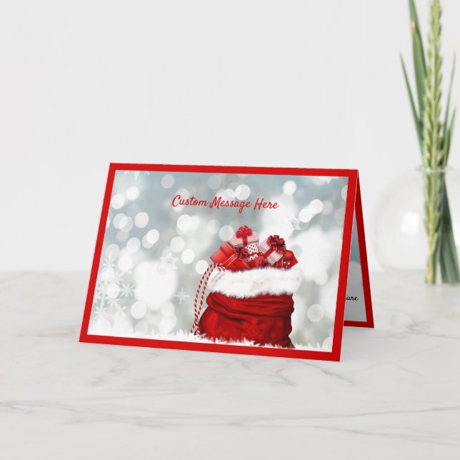 Elegant Christmas Holiday Santa Bag Presents Gifts Card (Front)