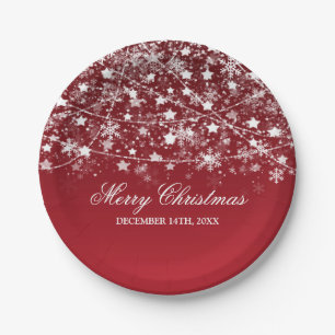 Elegant Christmas Holiday String Lights Red Paper Plate