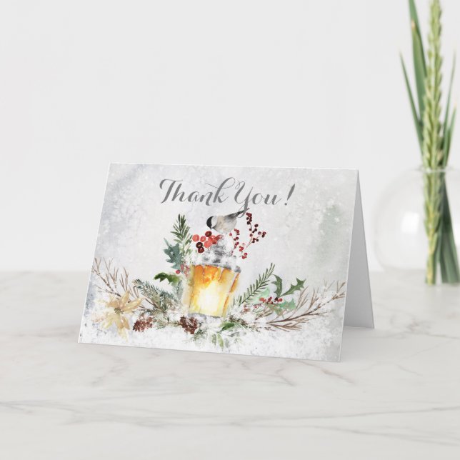 Elegant Christmas Holiday Thank You with Chickadee Card (Front)