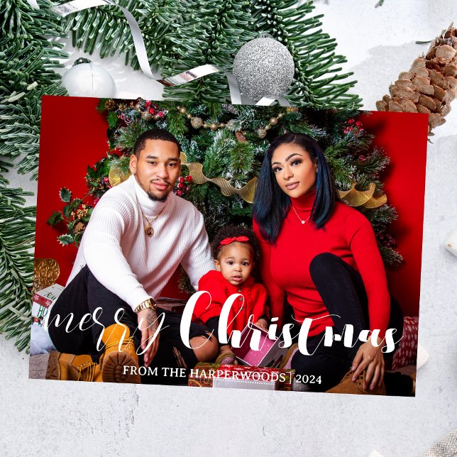 Elegant Christmas holidays Script Family One Photo Holiday Card (Creator Uploaded)