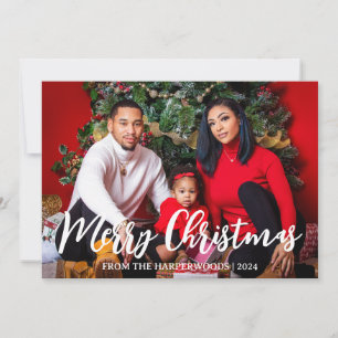 Elegant Christmas Holidays Script Family One Photo Holiday Card