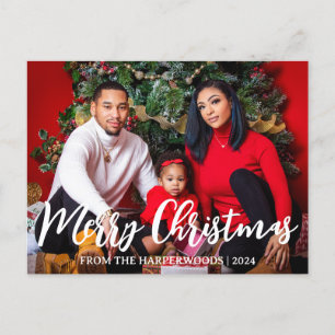 Elegant Christmas Holidays Script Family One Photo Holiday Postcard
