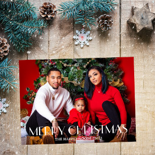Elegant Christmas holidays Script Family One Photo Holiday Postcard