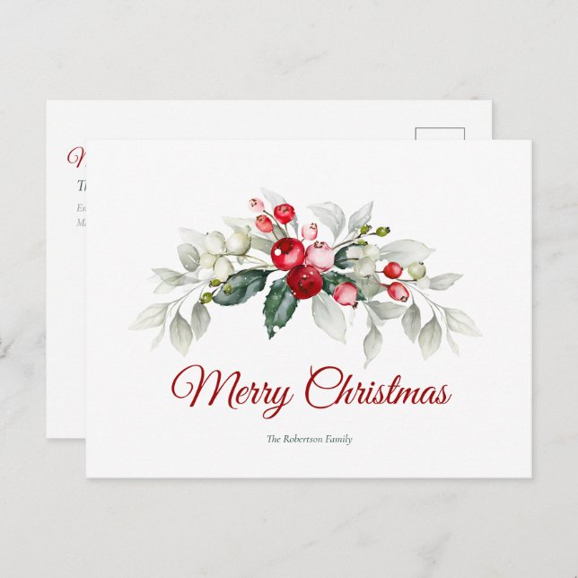 Elegant Christmas Holly Card (Front/Back)