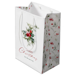 Elegant Christmas Holly Medium Gift Bag