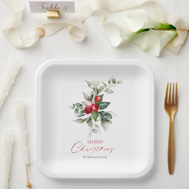 Elegant Christmas Holly Paper Plate (Wedding)