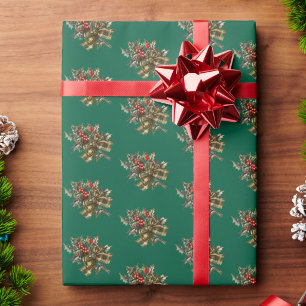 Elegant Christmas holly red and green Wrapping Paper
