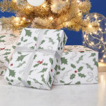 ELEGANT CHRISTMAS HOLLY  WRAPPING PAPER<br><div class="desc">Illustrated hand drawn winter holly and berries is an elegant and iconic Christmas pattern.</div>