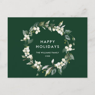 Elegant Christmas Holly Wreath Holiday Greeting Postcard