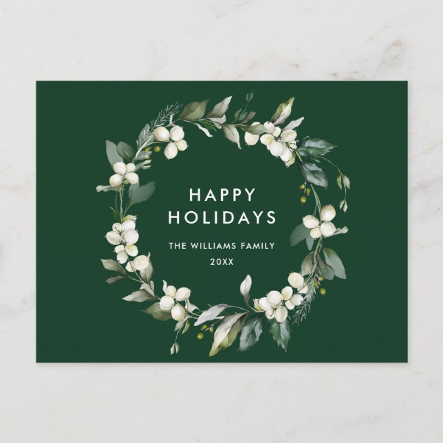 Elegant Christmas Holly Wreath Holiday Greeting Postcard (Front)