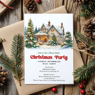 Elegant Christmas House Watercolor Holiday Invite
