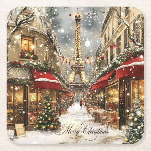 Elegant Christmas in Paris Holiday  Square Paper Coaster
