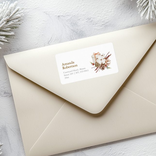 Elegant Christmas Label with Cotton Bouquet (Creator Uploaded)