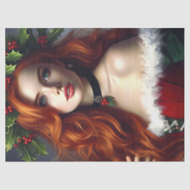 Elegant Christmas  Lady With Red Hair  Tissue Paper (Front)