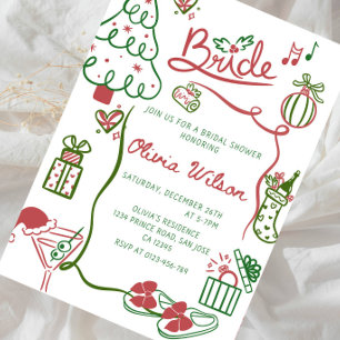 Elegant Christmas Line Art Bridal Shower Party Invitation