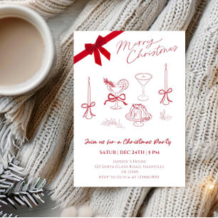 Elegant Christmas Line Art Party Invitation