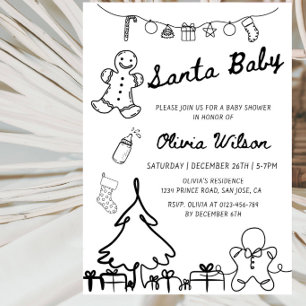 Elegant Christmas Line Art Winter Baby Shower Invitation