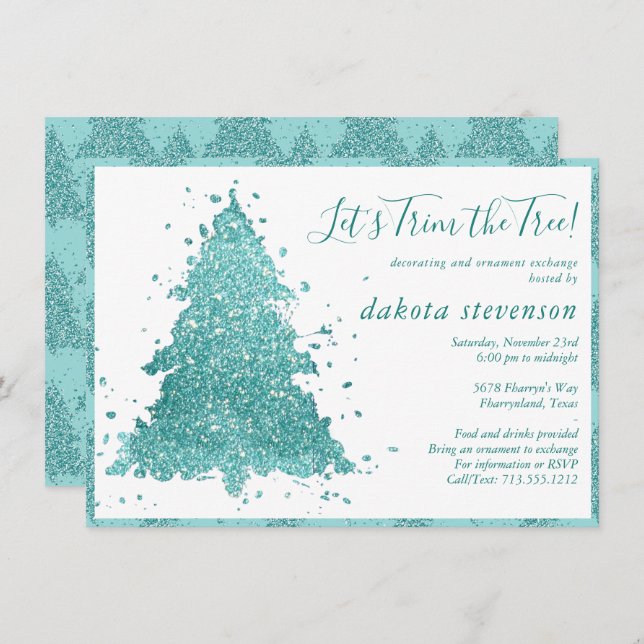 Elegant Christmas | Luxe Aqua Mint Tree Trim Party Holiday Card (Front/Back)