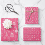 Elegant Christmas Mandala Pattern Ornament Pink Wrapping Paper Sheet<br><div class="desc">Gift wrap set with three designs that share the same colour scheme, with a pink as main colour: the first is a traditional Christmas tree decoration with the phrase Merry Christmas in white, the second is a penrose style mandala pattern and the third is a geometric pattern. The three wrapping...</div>