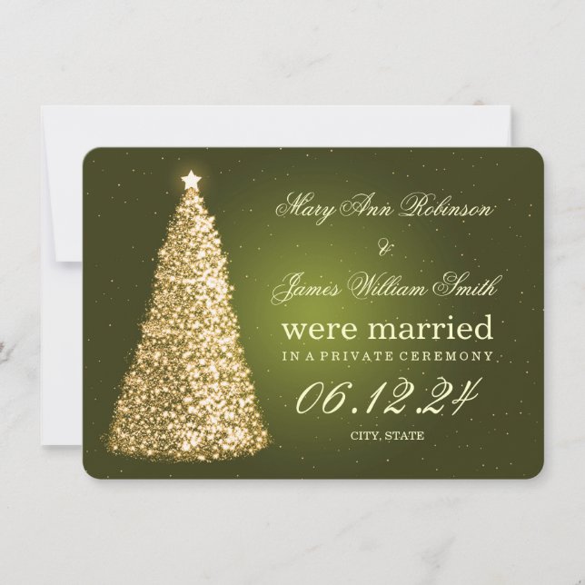 Elegant Christmas Marriage Elopement Gold Green Invitation (Front)