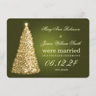 Elegant Christmas Marriage Elopement Gold Green Invitation