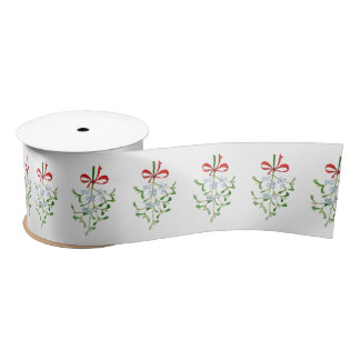 Elegant Christmas Mistletoe Pattern Satin Ribbon