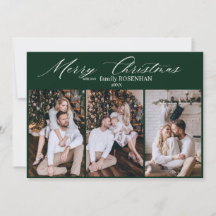 Elegant Christmas Modern script 3 Photo Collage Holiday Card