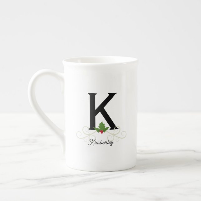 Elegant Christmas Monogram Bone China Mug (Left)