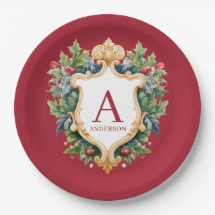 Elegant Christmas Monogram Letter Paper Plate