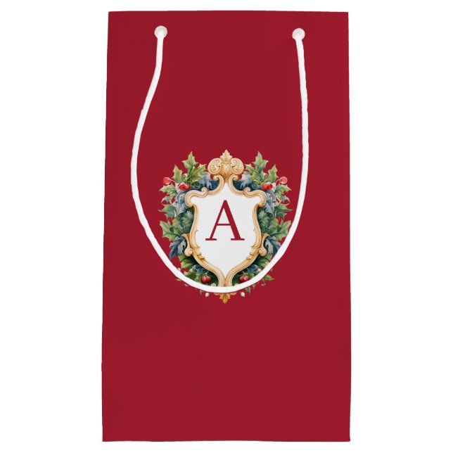 Elegant Christmas Monogram Letter  Small Gift Bag (Front)