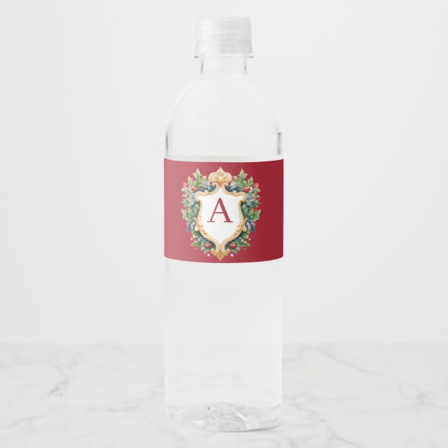 Elegant Christmas Monogram Letter  Water Bottle Label (Front)