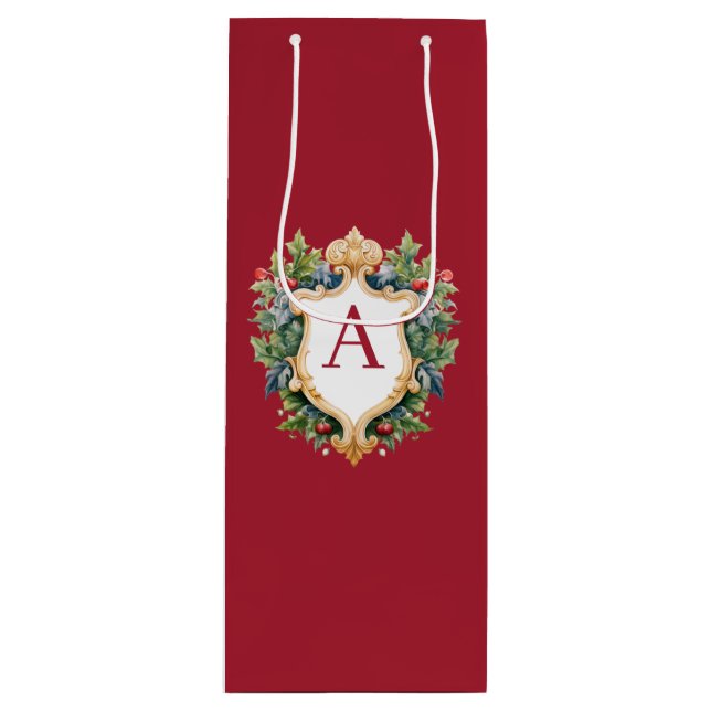 Elegant Christmas Monogram Letter  Wine Gift Bag (Front)