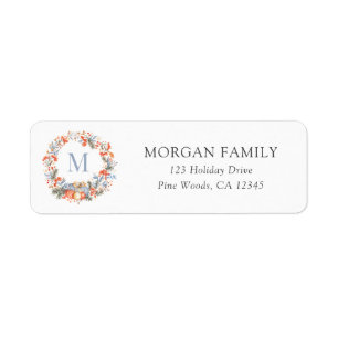 Elegant Christmas Monogram Wreath Return Address
