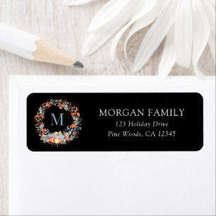 Elegant Christmas Monogram Wreath Return Address
