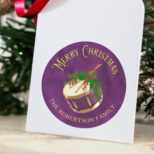 Elegant Christmas Music Drum Personalised Classic Round Sticker