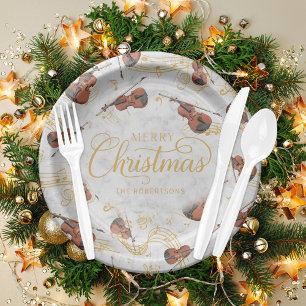 Elegant Christmas Music Violin  Paper Plate