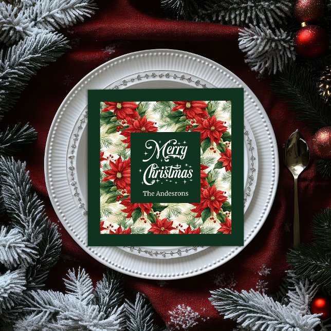 Elegant Christmas Napkins Red Green Custom Name (Elegant Christmas Napkins Red Green Custom Name)