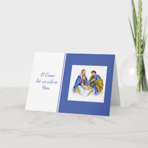 Elegant Christmas O Come Let us Adore Him Nativity Holiday Card