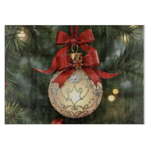 Elegant Christmas Ornament Collection with Red Bow Cutting Board