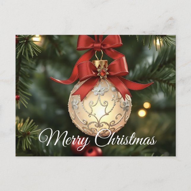 Elegant Christmas Ornament Collection with Red Bow Holiday Postcard (Front)