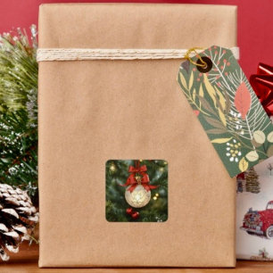 Elegant Christmas Ornament Collection with Red Bow Square Sticker