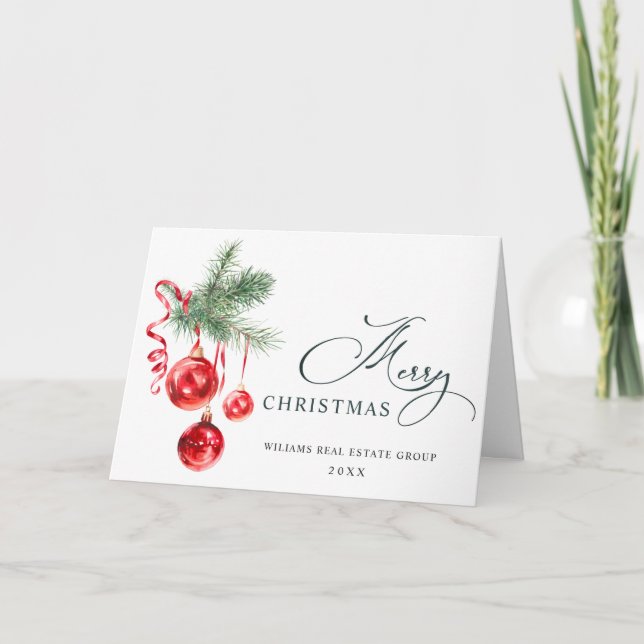 Elegant Christmas Ornament Corporate Greeting Holiday Card (Front)