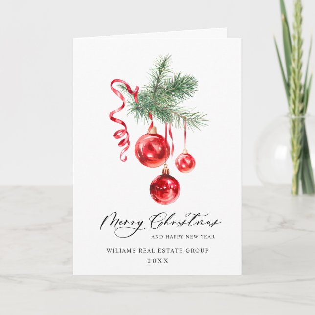 Elegant Christmas Ornament Corporate Greeting Holiday Card (Front)