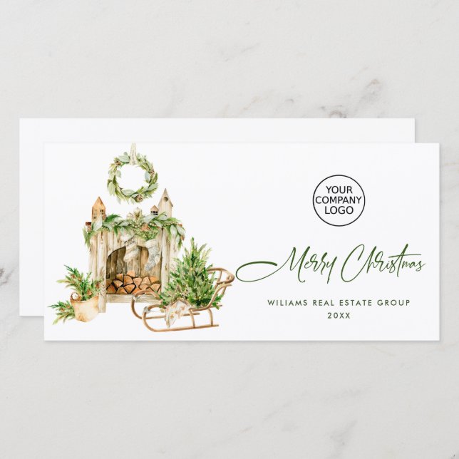 Elegant Christmas Ornament Corporate Greeting Holiday Card (Front/Back)