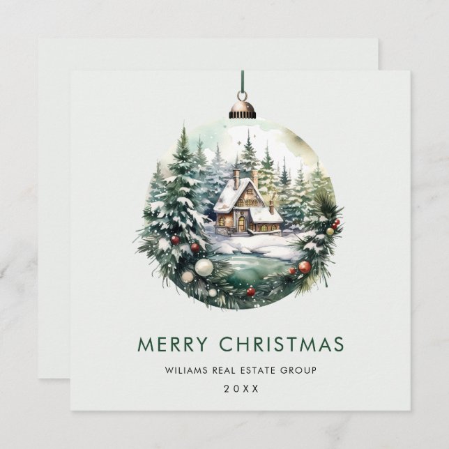 Elegant Christmas Ornament Corporate Greeting  Holiday Card (Front/Back)