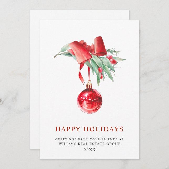 Elegant Christmas Ornament Corporate Greeting Holiday Card (Front/Back)