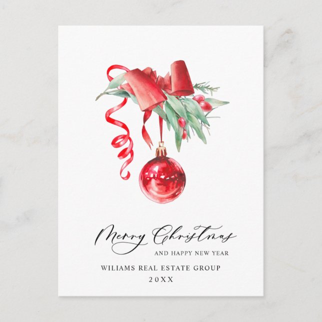Elegant Christmas Ornament Corporate Greeting Postcard (Front)